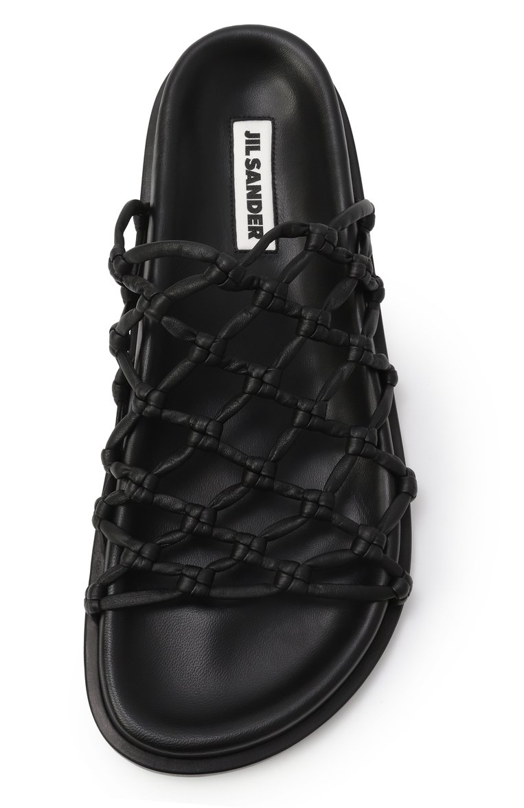 Женские кожаные шлепанцы JIL SANDER черного цвета, арт. J15WX0008-P5810 | Фото 6 (Материал внешний: Натуральная кожа; Подошва: Плоская; Автоматизация ТО: Проставлено; Автоматизация состава: Проставлено)