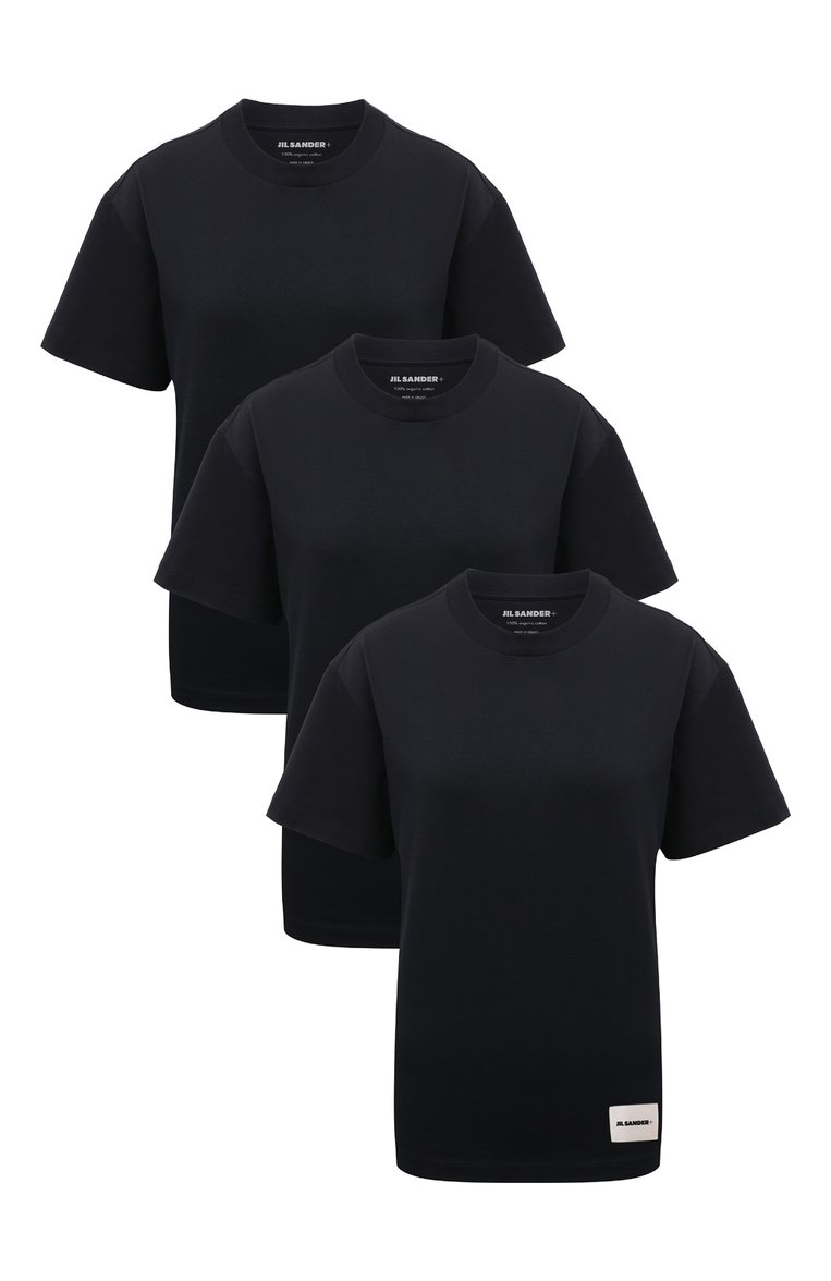 Женская комплект из трех футболок JIL SANDER темно-синего цвета, арт. J40GC0001/J45048 | Фото 1 (Длина (для топов): Стандартные; Материал внешний: Хлопок; Рукава: Короткие; Стили: Кэжуэл; Принт: Без принта; Автоматизация состава: Проставлено; Автоматизация ТО: Проставлено)