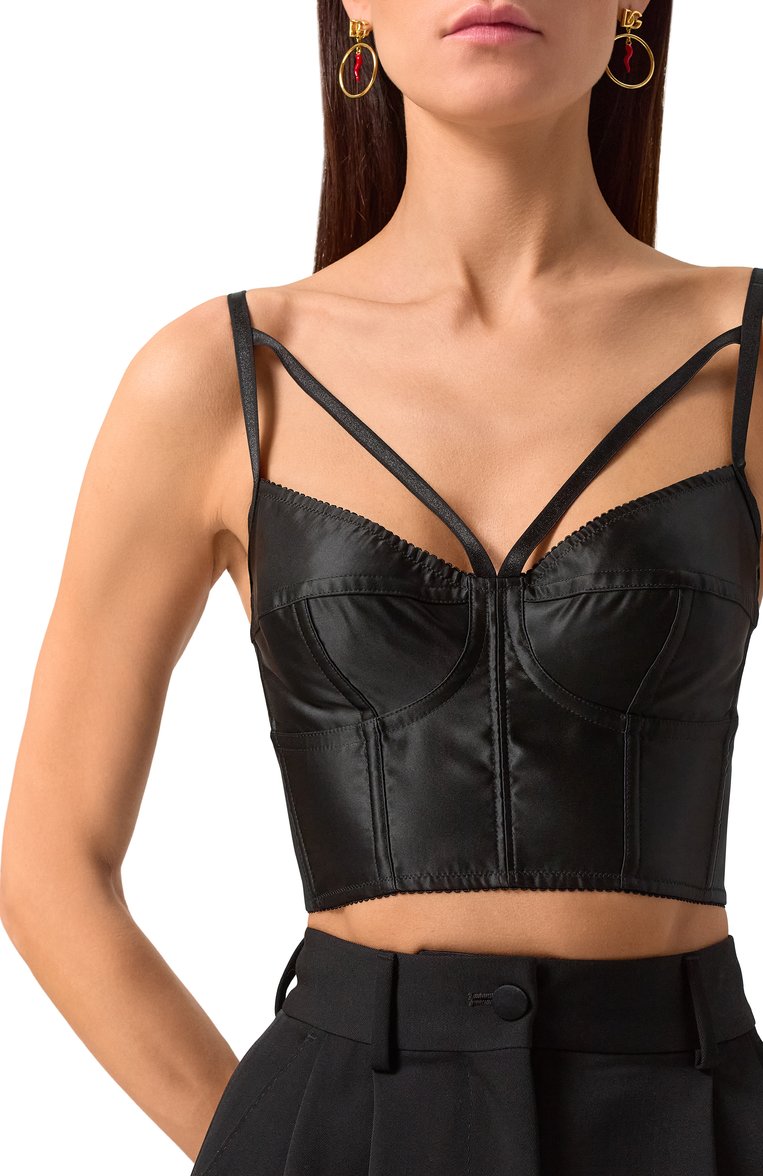 Женский атласный корсет DOLCE & GABBANA черного цвета, арт. F7X19T/G9826 | Фото 5 (Материал внешний: Синтетический материал; Материал подклада: Хлопок; Стили: Гламурный; Нос: Не проставлено; Рукава: На бретелях)
