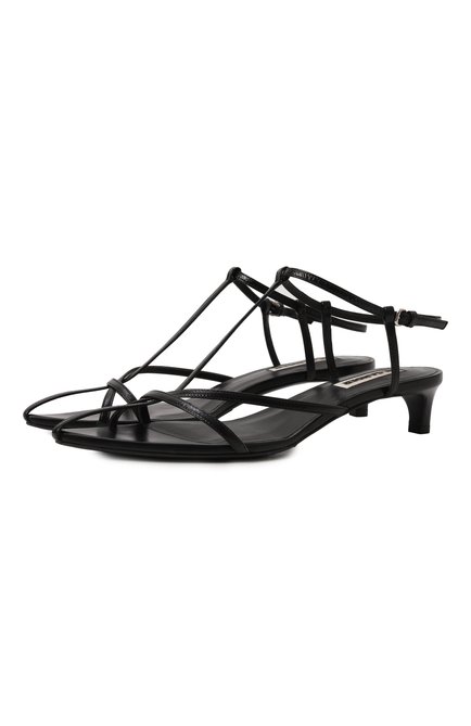 Женские кожаные босоножки JIL SANDER черного цвета, арт. J15WP0129/P6521 | Фото 1 (Подошва: Плоская; Материал внутренний: Натуральная кожа; Каблук высота: Низкий; Материал сплава: Проставлено; Драгоценные камни: Проставлено; Каблук тип: Kitten heel)