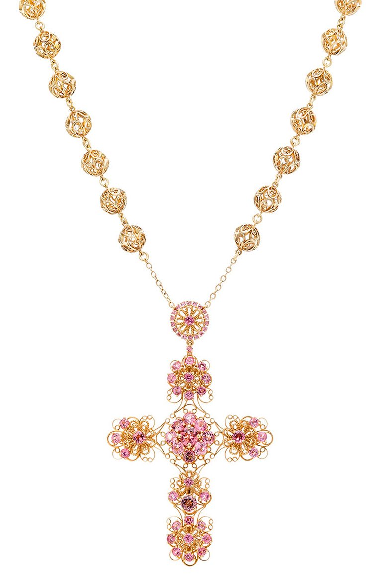 Женские колье DOLCE & GABBANA бесцветного цвета, арт. WAFH1G WTOP1 Z0000 | Фото 1 (Драгоценные камни: Другие; Материал сплава: Желтое золото; Нос: Не проставлено; Региональные ограничения белый список (Axapta Mercury): Не проставлено)