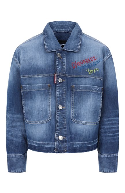 Женская джинсовая куртка DSQUARED2 голубого цвета, арт. S73AM0359/S30341 | Фото 1 (Драгоценные камни: Проставлено; Длина (верхняя одежда): Короткие; Материал внешний: Хлопок; Рукава: Длинные; Материал сплава: Проставлено)
