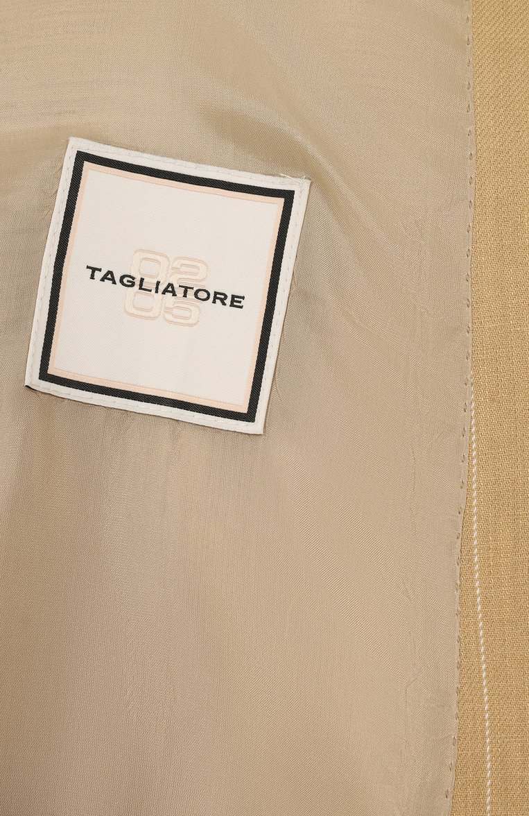 Женский льняной жакет TAGLIATORE 0205 бежевого цвета, арт. J-JASMINE10B/340252 | Фото 7 (Рукава: Длинные; Материал внешний: Лен; Длина (для топов): Удлиненные; Стили: Кэжуэл; Кросс-КТ: костюм; 1-2-бортные: Двубортные; Женское Кросс-КТ: Жа�кет-одежда)
