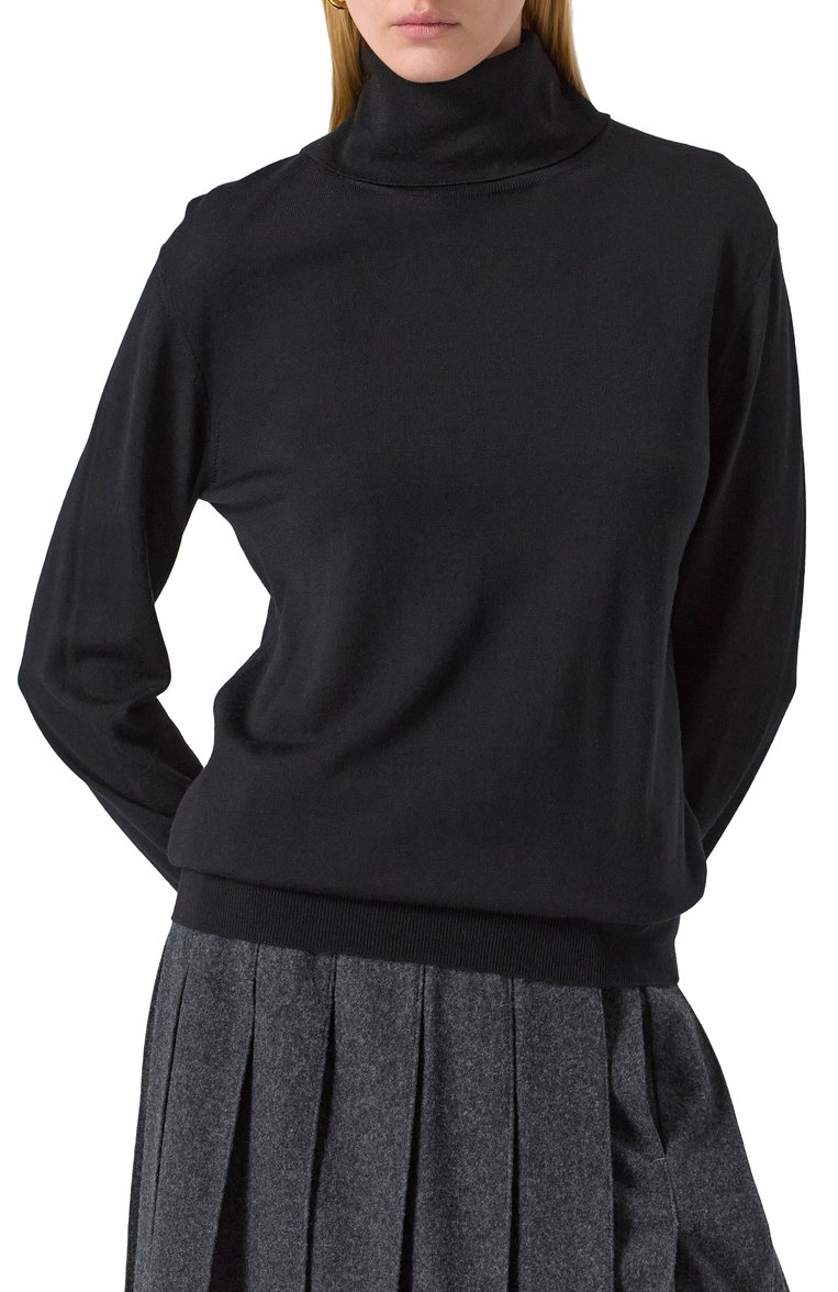 Женская шерстяная водолазка JIL SANDER черного цвета, арт. J04GP0002/J14531 | Фото 3 (Рукава: Длинные; Длина (для топов): Стандартные; Материал внешний: Шерсть; Женское Кросс-КТ: Водолазка-одежда; Кросс-КТ: Трикотаж; Стили: Кэжуэл; Автоматизация ТО: Проставлено; Автоматизация состава: Проставлено)