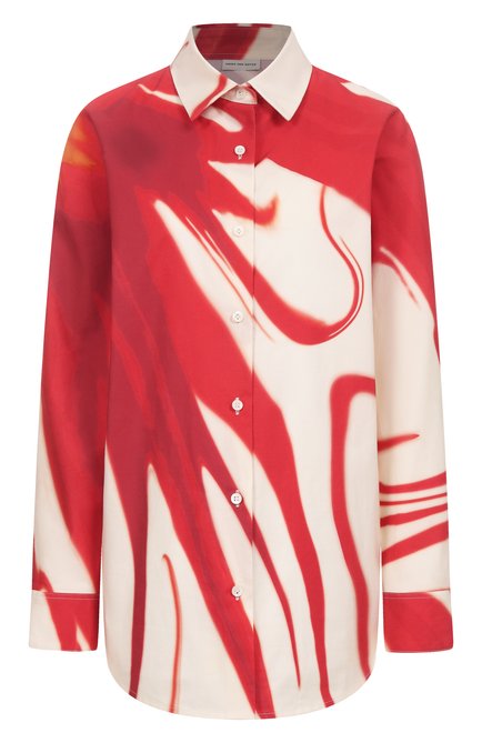 Женская хлопковая рубашка DRIES VAN NOTEN красного цвета, арт. 251-010713-1036 | Фото 1 (Драгоценные камни: Проставлено; Длина (для топов): Удлиненные; Материал сплава: Проставлено; Рукава: Длинные; Материал внешний: Хлопок)