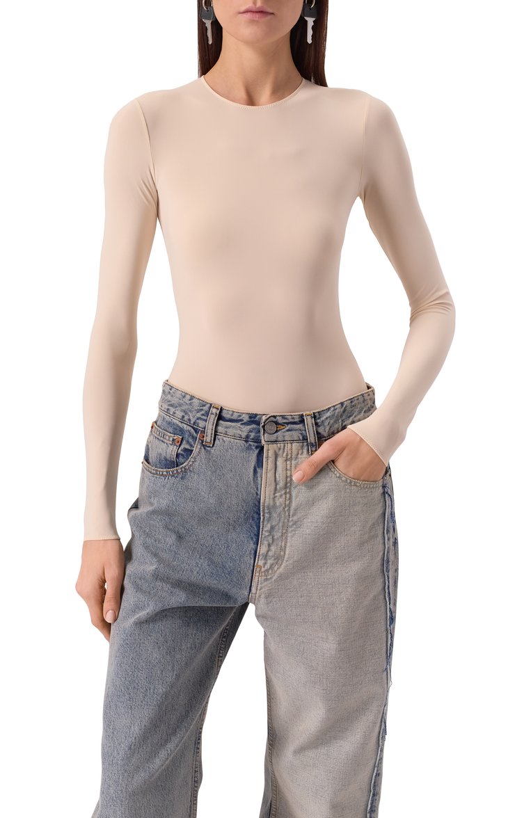 Женское боди MAISON MARGIELA кремового цвета, арт. S51NA0056/S20518 | Фото 3 (Материал внешний: Синтетический материал; Рукава: Длинные; Стили: Минимализм; Женское Кросс-КТ: Боди-одежда)