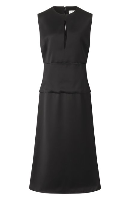 Женское атласное платье JIL SANDER черного цвета, арт. J01CT0230-J65289 | Фото 1 (Материал сплава: Проставлено; Длина Ж (юбки, платья, шорты): Миди; Материал внешний: Вискоза; Драгоценные камни: Проставлено)