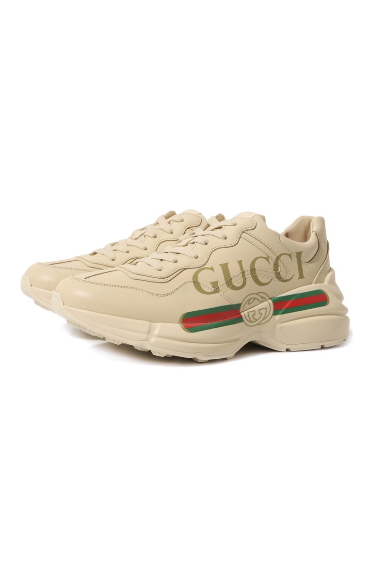 Женские кожаные кроссовки rhyton GUCCI кремового цвета, арт. 528892 DRW00 | Фото 1 (Подошва: Платформа; Материал внутренний: Натуральная кожа; Материал утеплителя: Без утеплителя; Стили: Кэжуэл; Материал внешний: Натуральная кожа; Кросс-КТ: Низкие)