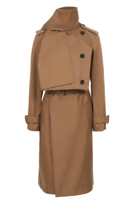 Женский хлопковый тренч BURBERRY коричневого цвета, арт. 8106350 | Фото 1 (Материал внешний: Хлопок; Автоматизация состава: Проставлено; Автоматизация ТО: Проставлено; Материал подклада: Вискоза; Рукава: Длинные; Длина (верхняя одежда): До колена)
