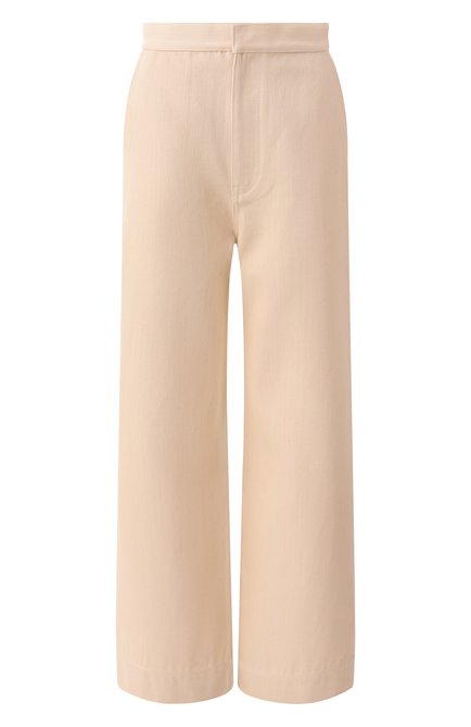 Женские хлопковые брюки JIL SANDER кремвого цвета, арт. J02KA0267/J45257 | Фото 1 (Драгоценные камни: Проставлено; Длина (брюки, джинсы): Стандартные; Материал внешний: Хлопок; Материал сплава: Проставлено)